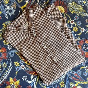 j. peterman long sleeve cotton jersey button down - brown houndstooth - medium